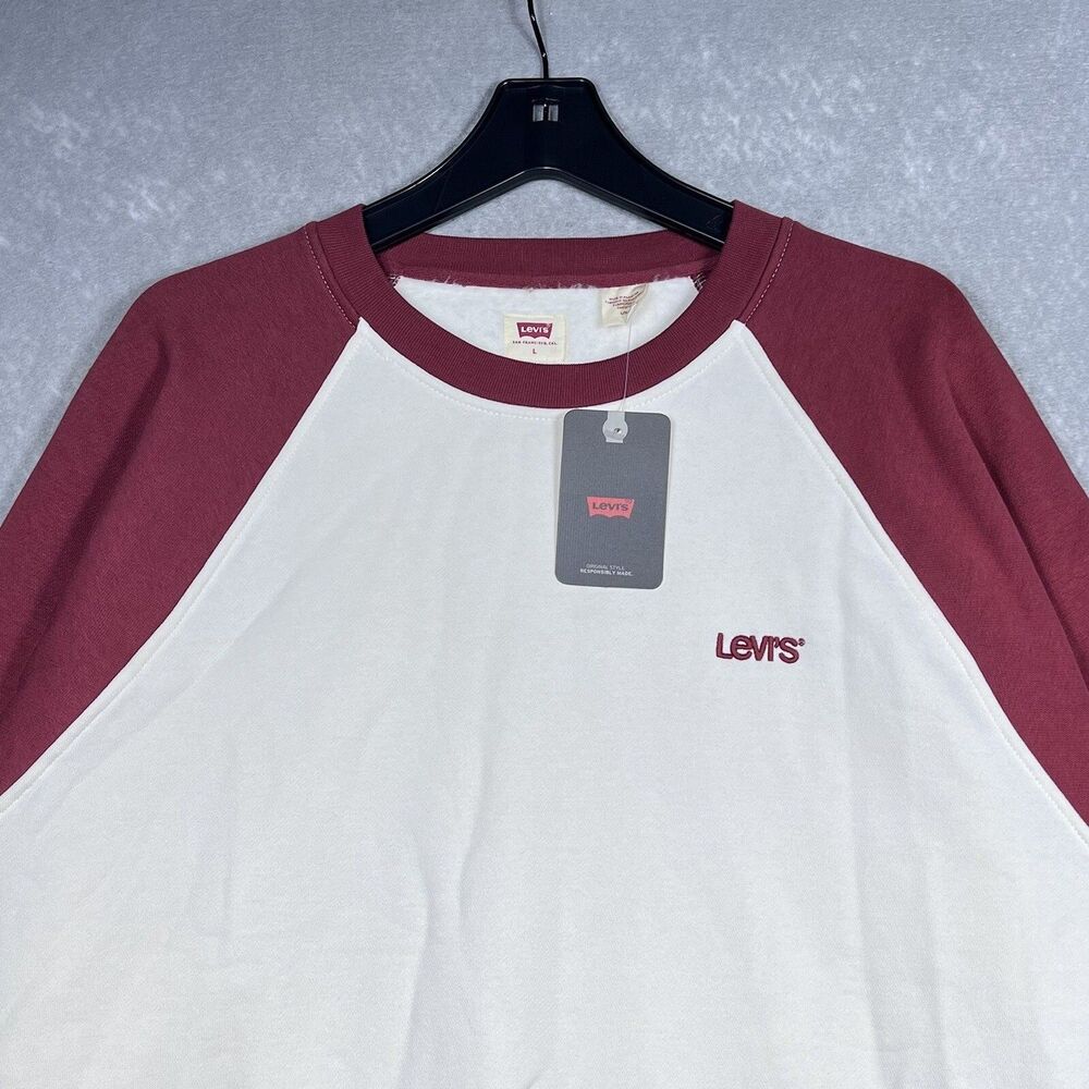 Levis Sweater Mens Large Red White Blue Color block Crew Neck Sweatshirt Relaxed - Picture 2 of 13